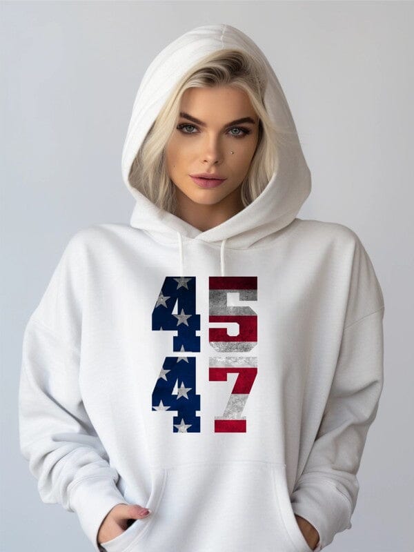 45 47 Trump America Graphic Hoodie Trump sweatshirt Poet Street Boutique White S 