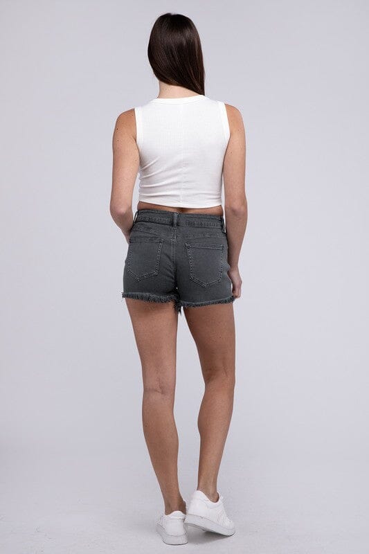 Acid Washed Frayed Cutoff Hem Shorts ZENANA 