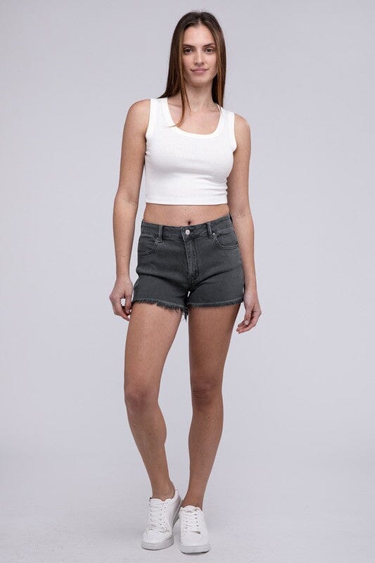 Acid Washed Frayed Cutoff Hem Shorts ZENANA 