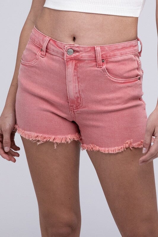 Acid Washed Frayed Cutoff Hem Shorts ZENANA ASH PINK S 