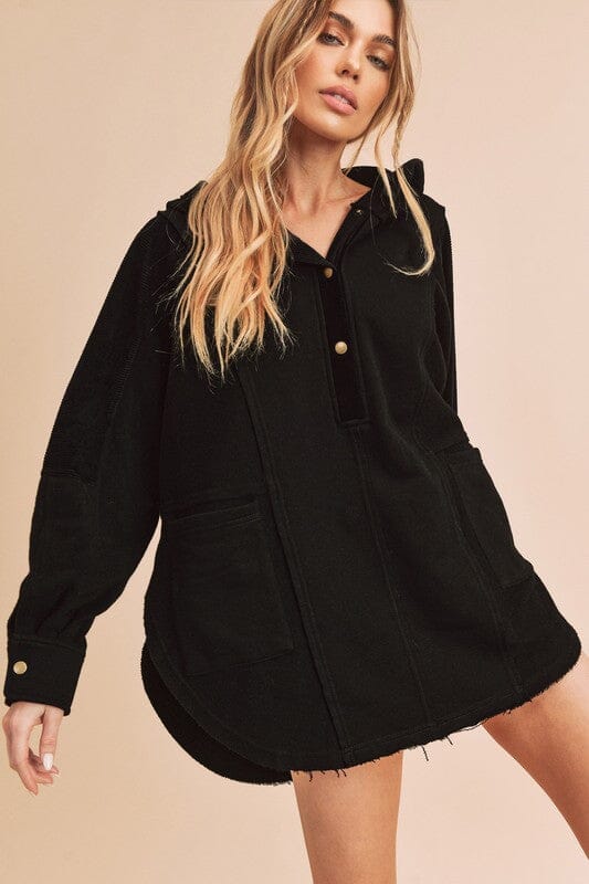 Aemi + Co Dove Pullover oversized zip up hoodie Aemi + Co BLACK S 