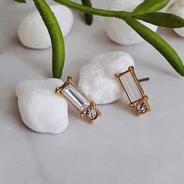 Baguette Cut Stone Stud Earrings Ellison and Young White Opal OS 