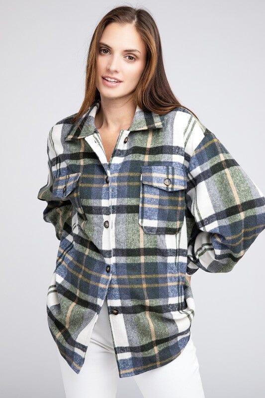 BIBI Textured Checkered Shirt textured shacket BiBi OLIVE MULTI S 