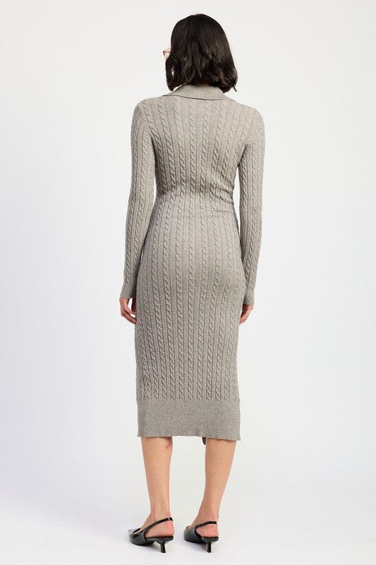 BUTTONED LONG SLEEVE CABLE KNIT DRESS Emory Park 