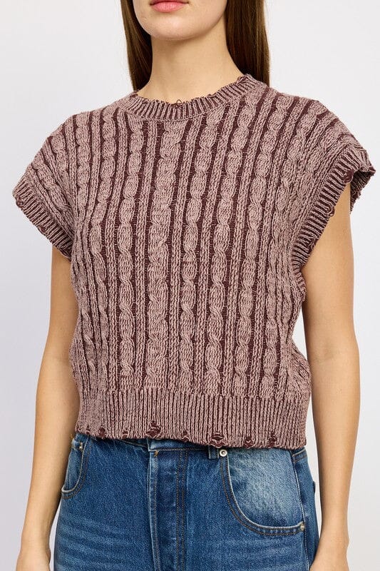 CABLE KNIT SHORT SLEEVE TOP Emory Park 