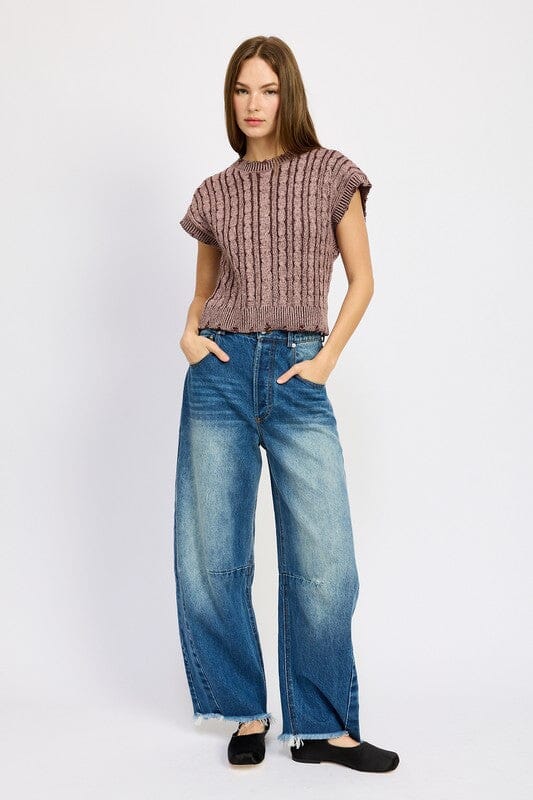 CABLE KNIT SHORT SLEEVE TOP Emory Park 