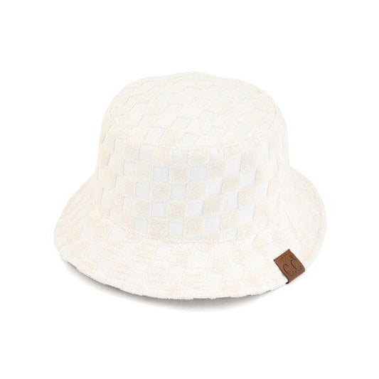 CC Checkered Terry Cloth Bucket Hat terry bucket hat C.C Beige OS 