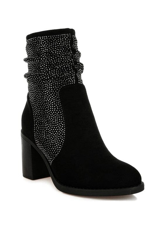 Chinar Rhinestone Studded Slouchy Ankle Boots Rag Company Black US-5 / UK-3 / EU-36 