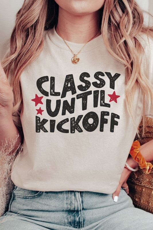 Classy Until Kick Off Graphic Tee football graphic tee Poet Street Boutique TAN S 