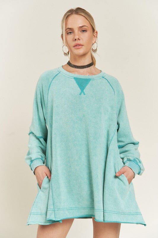 COLORWASH TUNIC SWEATSHIRT Jade By Jane TEAL S 