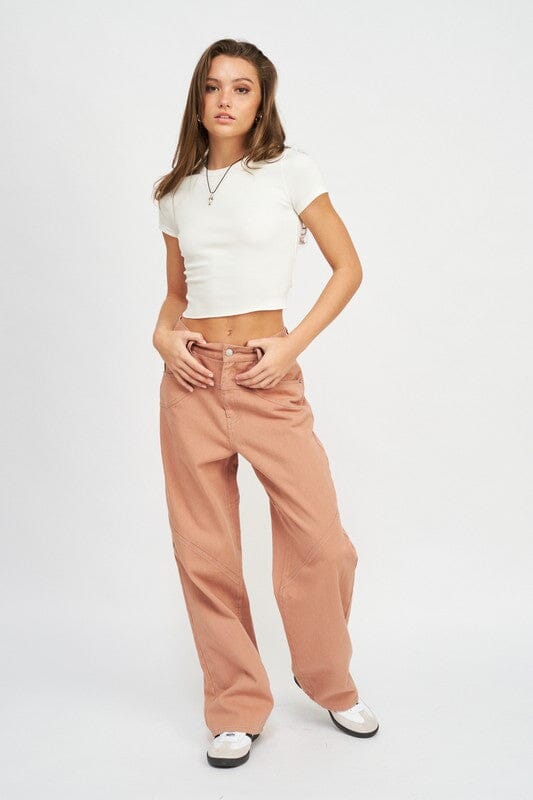 Contrast Detail Wide Leg Pants cotton trouser Emory Park 