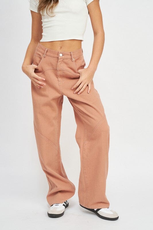 Contrast Detail Wide Leg Pants cotton trouser Emory Park TERRACOTTA S 