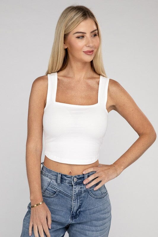 Cotton Square Neck Cropped Cami Top crop cami ZENANA WHITE S 