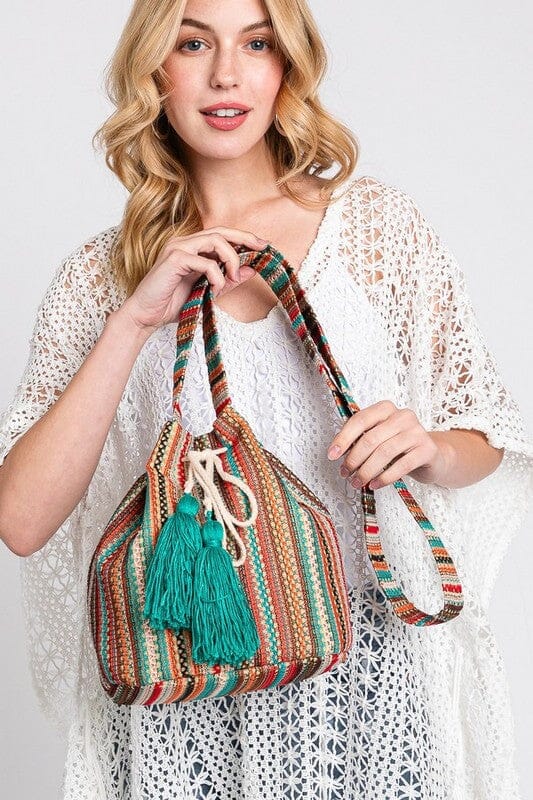 Cotton Tassel Boho Bucket Bag bucket handbag Poet Street Boutique 