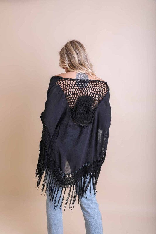 Crochet Medallion Tassel Kimono kimono Poet Street Boutique Black One Size 