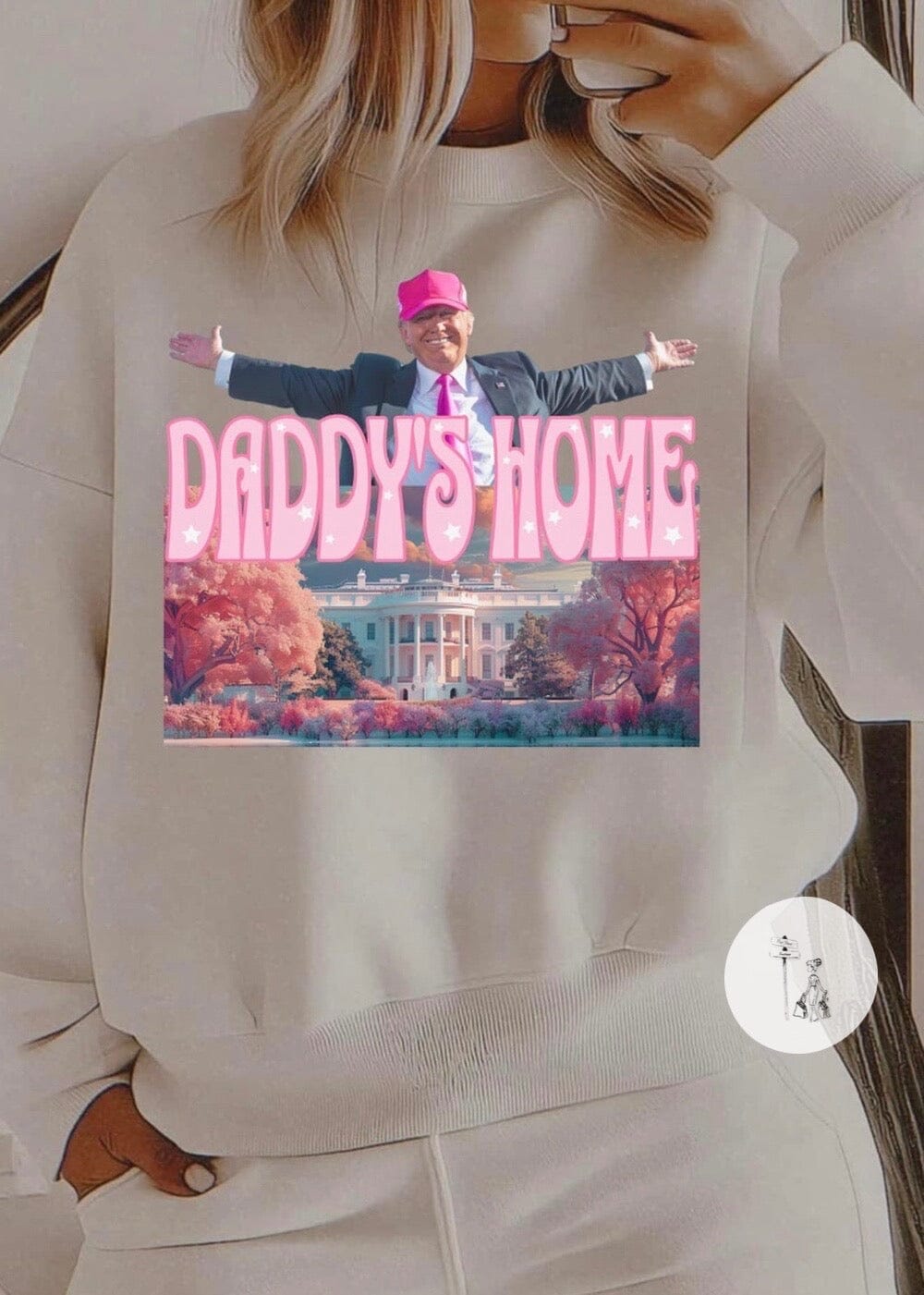 Daddy’s Home Graphic Sweatshirt Trump graphic sweatshirt Poet Street Boutique Ivory Small 