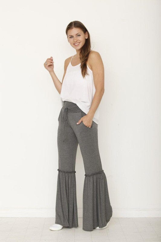 Daytime Drawstring Ruffle Pants wide leg ruffle pants Poet Street Boutique Charcoal S 