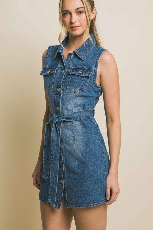 Denim Strapless Dress with Waist Tie Love Tree 