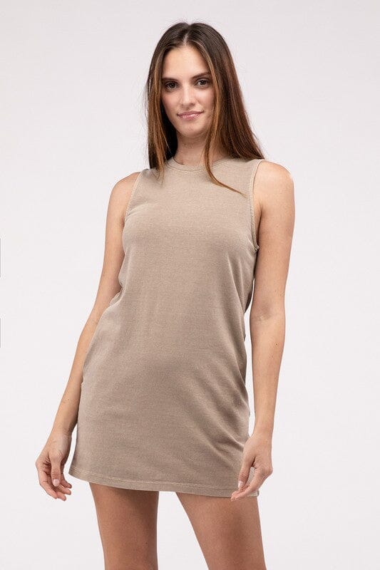 Double Zero Sleeveless Mini Dress cotton sleeveless tee dress Double Zero MOCHA BROWN S 