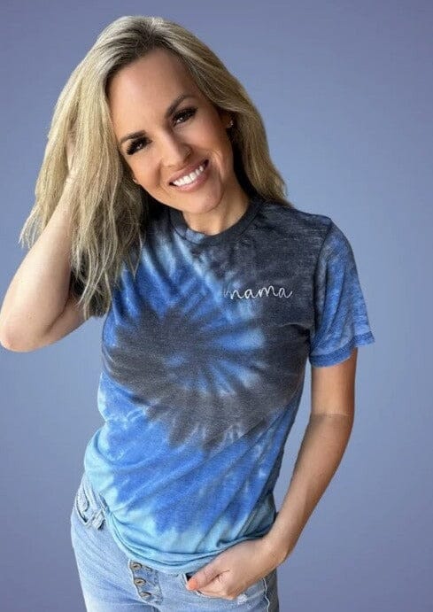 Embroidered Mama Tie Dye Tee tie dye tee Poet Street Boutique Sea S 