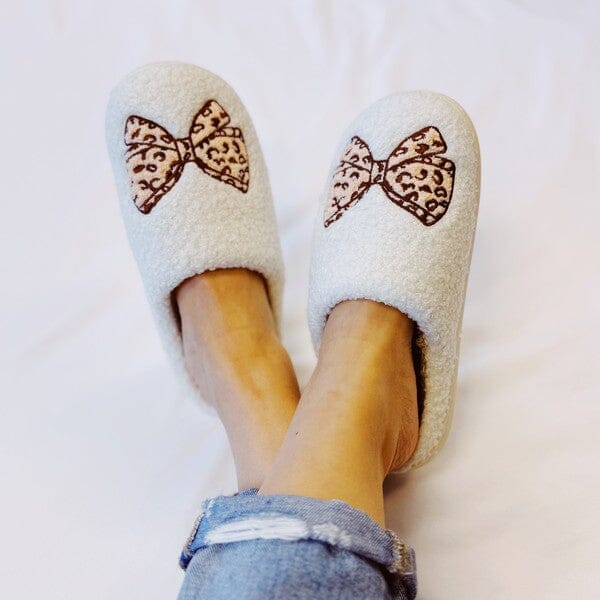 Emily Leopard Bow Cozy Lounge Slippers slippers Ellison and Young 