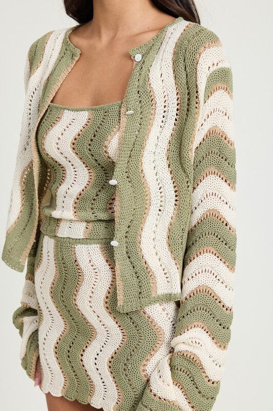 Emory Park Crochet Wave Bell Sleeve Cardigan crochet cardigan Emory Park SAGE S 