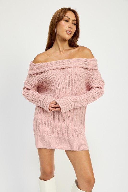 Emory Park Oversized Off Shoulder Sweater Tunic off shoulder sweater Emory Park PINK S 