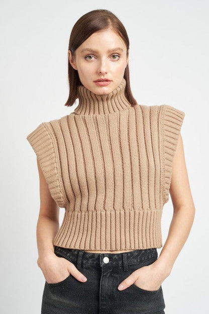 Emory Park Ribbed Turtle Neck Sweater Short sleeve sweater Emory Park LATTE S 