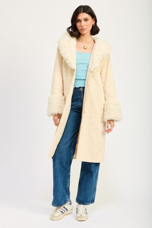 FAUX FUR MID TRENCH COAT Emory Park IVORY S 