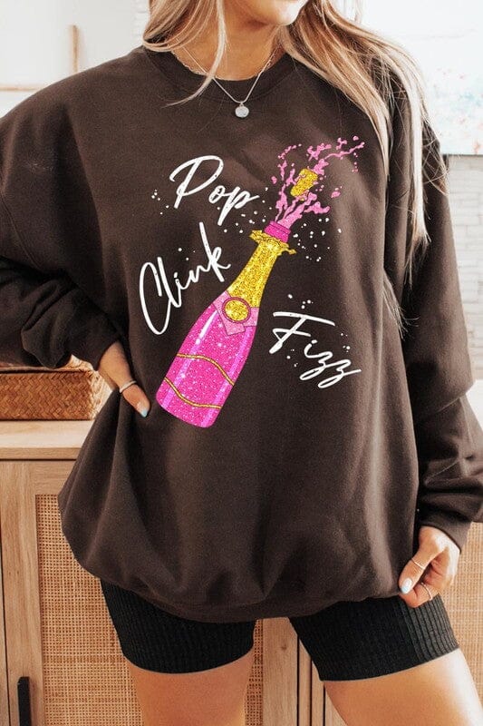 Faux Glitter Pop Clink Fizz Graphic Sweatshirts Color Bear DARK CHOCOLATE S 