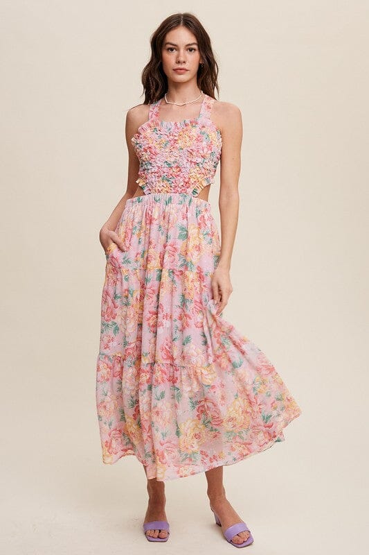 Floral Bubble Textured Two-Piece Style Maxi Dress Listicle 