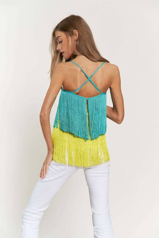 Fringe Overlay Cross Straps Party Cami Top Davi & Dani 