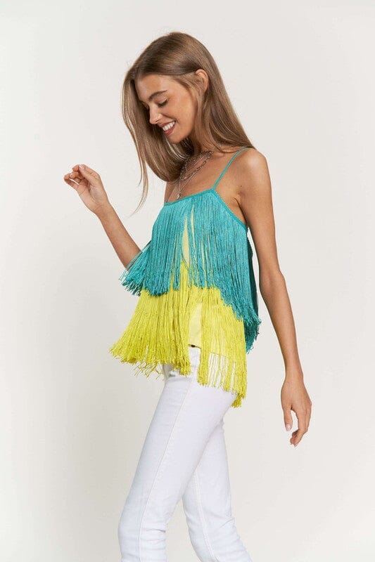 Fringe Overlay Cross Straps Party Cami Top Davi & Dani 