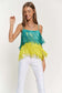 Fringe Overlay Cross Straps Party Cami Top Davi & Dani Green Multi S 