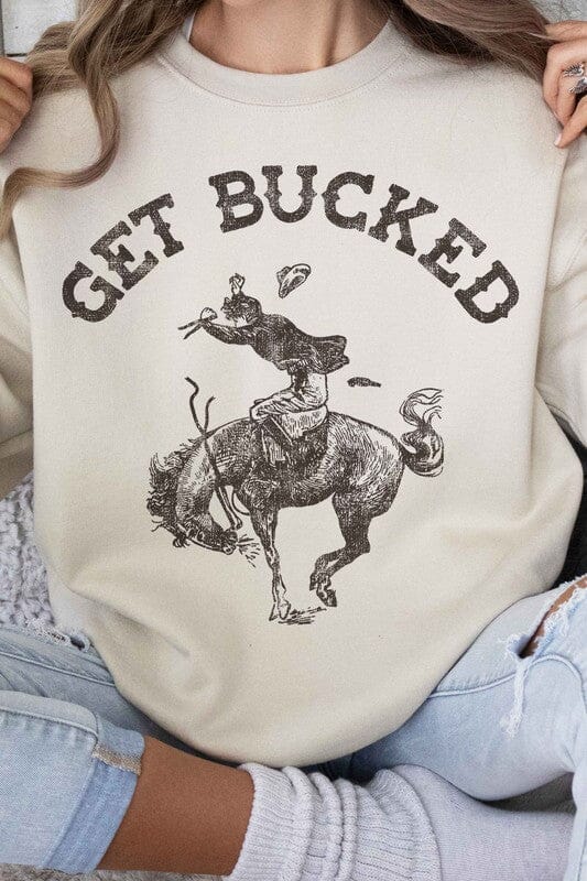 Get Bucked Cowboy Graphic Sweatshirt cowboy graphic sweatshirt Poet Street Boutique SAND SMALL 