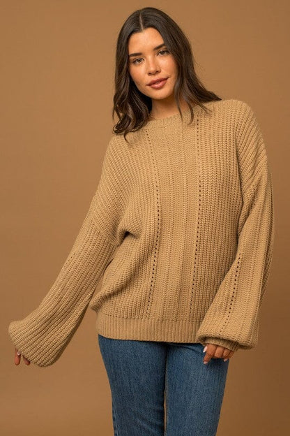 Gilli Balloon Sleeve Braid Sweater balloon sleeve sweater Gilli Taupe S 