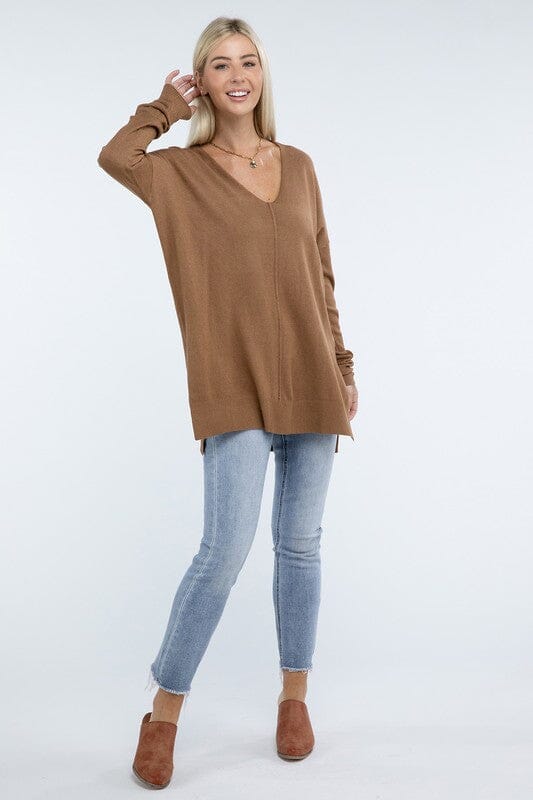 Hi-Low Hem Front Seam Sweater ZENANA 