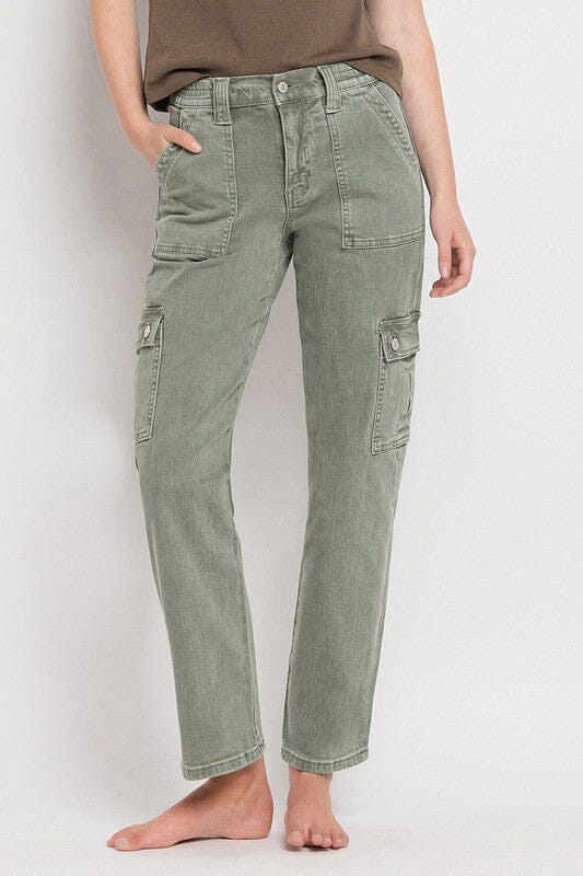 High Rise Cargo Straight Jeans VERVET by Flying Monkey ARMY GREEN 24 