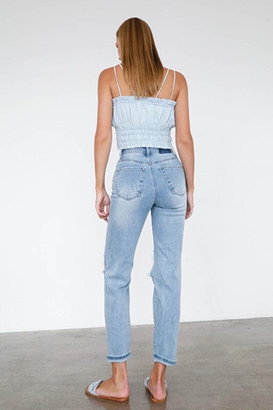 High Waist Destroyed Hem Boyfriend Jeans Denim Lab USA 