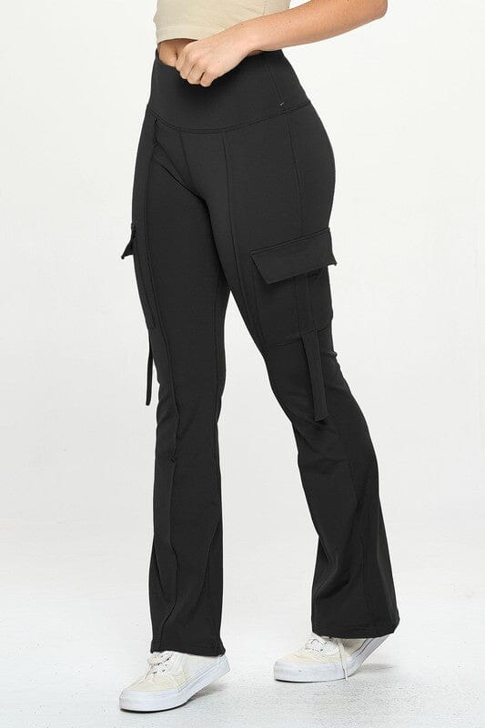 High Waisted Pocket Cargo Flare Casual Leggings OTOS Active Black S 