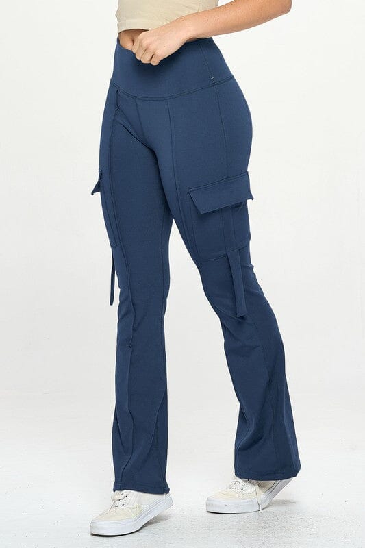 High Waisted Pocket Cargo Flare Casual Leggings OTOS Active Blue S 