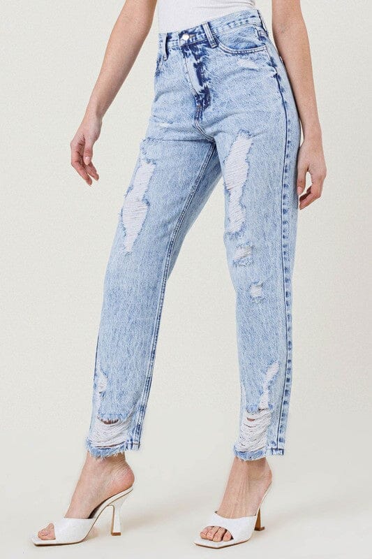 High Waisted Straight Leg in Vintage Acid Wash Vibrant M.i.U 