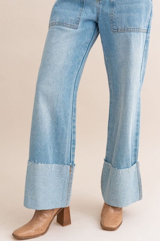 High-Waisted Wide Leg Cuffed Jeans wide leg jeans LE LIS 