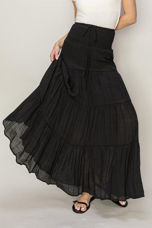 HYFVE D-Drawstring Waist Tiered Maxi Skirt tiered maxi skirt HYFVE 