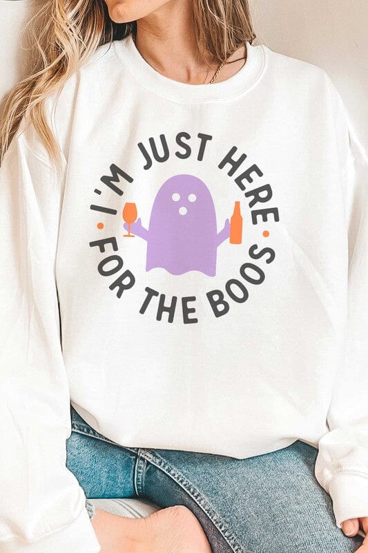 I'm Just Here For The Boos Sweatshirt Ghost Halloween sweatshirt Poet Street Boutique WHITE S 