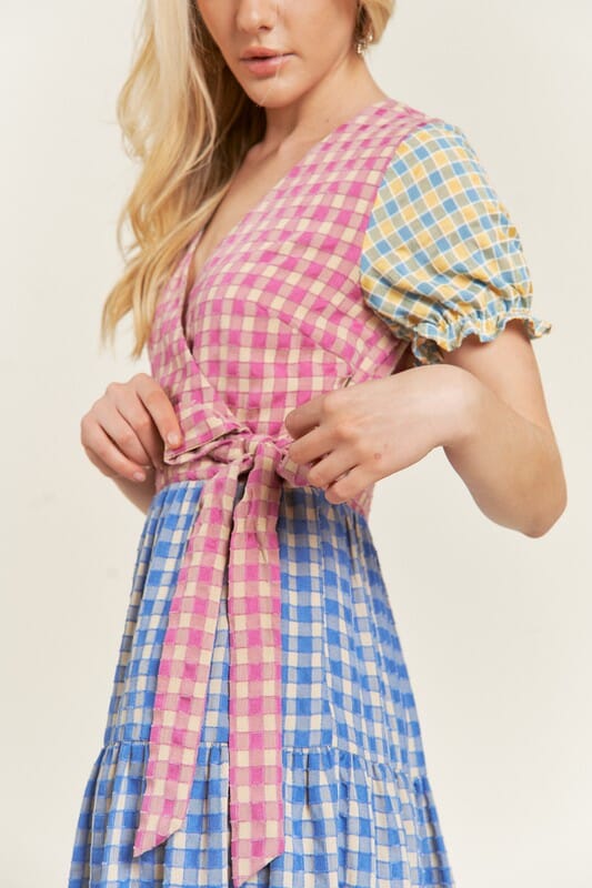 Jade By Jane Colorblock Gingham Dress gingham color block tiered dress Jade By Jane 