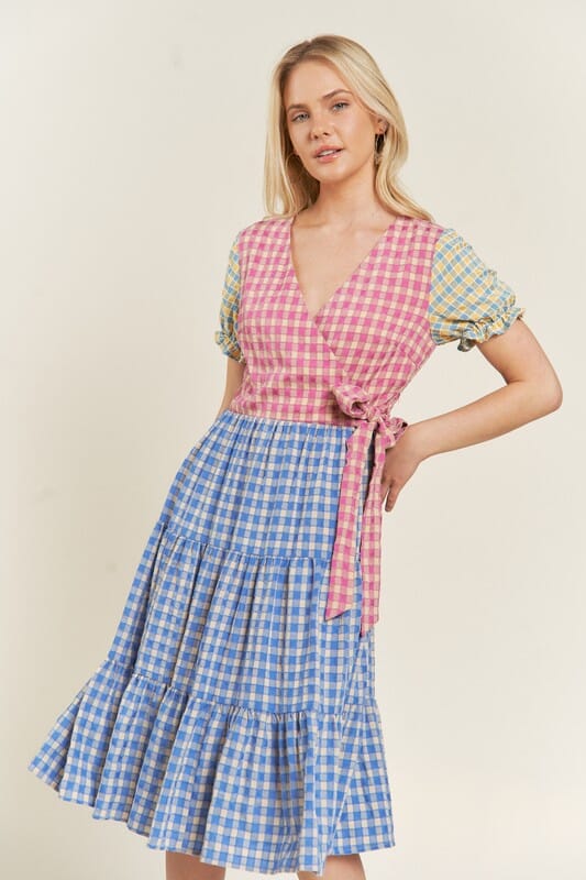 Jade By Jane Colorblock Gingham Dress gingham color block tiered dress Jade By Jane MULTI S 