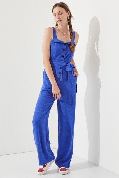 Jade By Jane Linen Button Up Jumpsuit button up jumpsuit Jade By Jane ROYAL BLUE S 