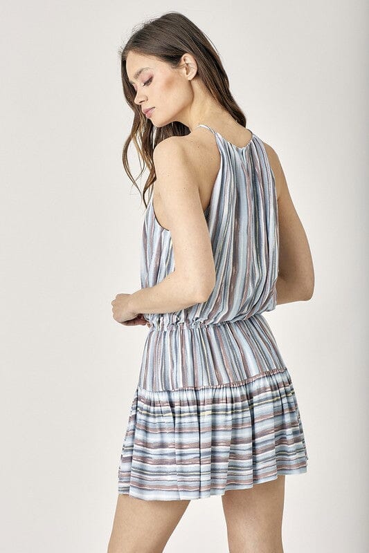 Keyhole Neck Stripe Printed Dress Mustard Seed 