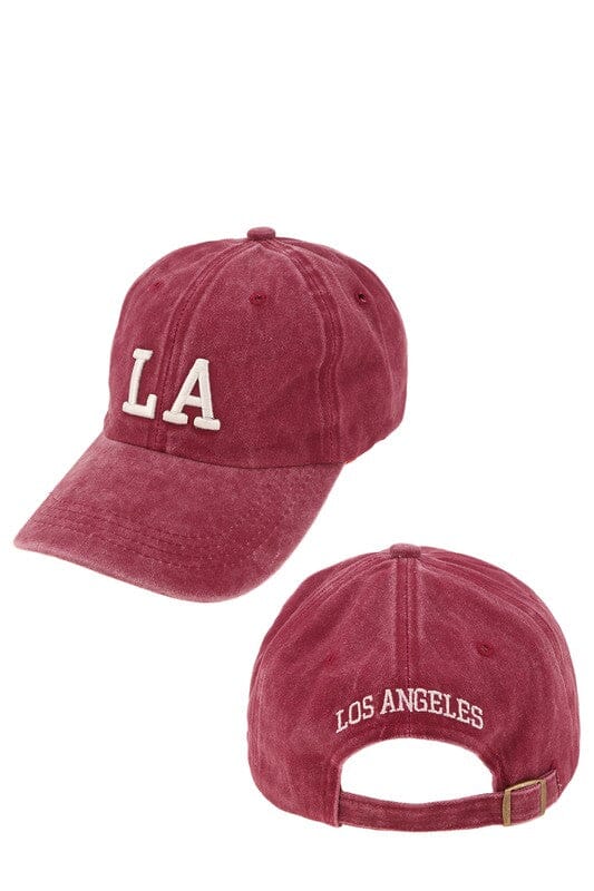 LA Embroidered Baseball Hat LA baseball cap Poet Street Boutique BURGUNDY OS 